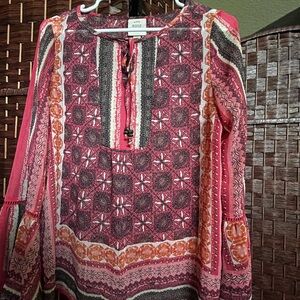 Knox Rose Pink and Orange Patterned Blouse Bohemian style
